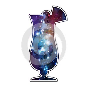 Cocktail silhouette with open space, universe and nebula inside