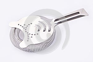 Cocktail strainer,  tool of the bartender on white background.