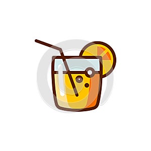 Cocktail with straw icon. Alcoholic beverage label for bars, pubs, menus. Summer refreshing drink emblem