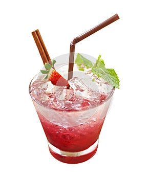 Cocktail from strawberry juice on white background