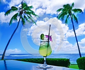 Cocktail on the table by the ocean