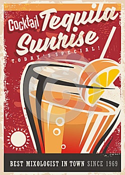 Cocktail tequila sunrise retro promotional poster