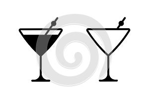 Cocktail vector icon set. Alcohol bottles and glasses symbol. Outlie and black alcoholic beverages sign