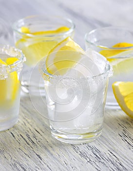 Cocktail with vodka and lemon. Vodka with ice.