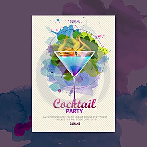 Cocktail watercolor disco poster