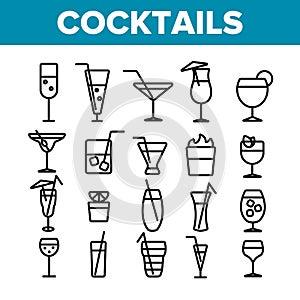 Cocktails, Alcohol and Soft Drinks Linear Icons Set