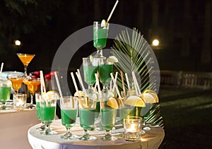 Cocktails arranged in a pyramid party