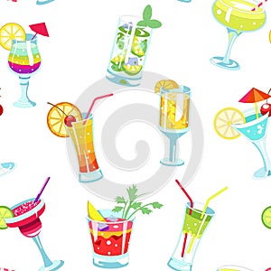 Cocktails bar alcohol drinks seamless patter nice and fruits