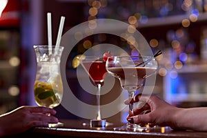 Cocktails on the bar counter photo