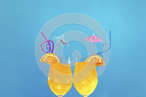 Cocktails on blue background