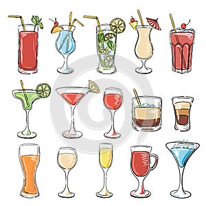 Cocktails collection. Vector Set