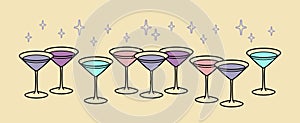 Cocktails Cosmopolitan Glasses Outline. Icon Vector Illustration. Icon. Cocktail Party. Bar. Hen party.