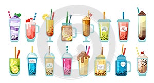 cocktails. different alcoholic drinks and tropical cocktails in glasses various forms. Vector illustrations