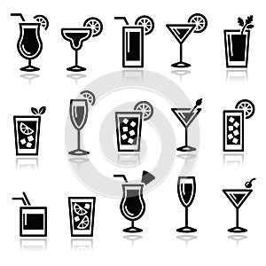 Cocktails, drinks glasses vector icons set photo