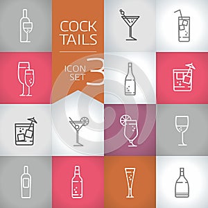 Cocktails and drinks Vector contour icons with color modern background