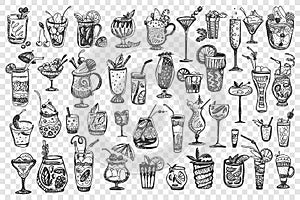 Cocktails hand drawn doodle set