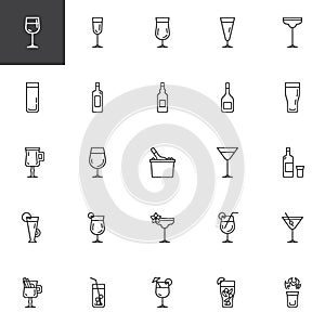 Cocktails line icons set