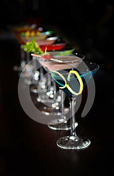 Cocktails in martini glasses