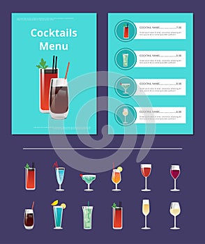 Cocktails Menu Poster with Bloody Mary and Whiskey
