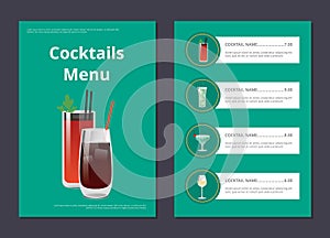 Cocktails Menu Poster with Bloody Mary and Whiskey