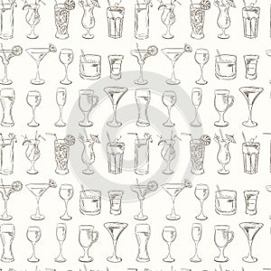 Cocktails pattern. Vector Set of Sketch Cocktails