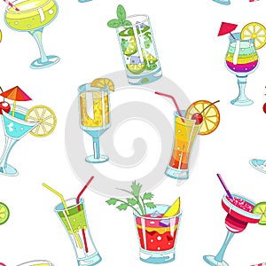 Cocktails with straws and slices seamless pattern vector