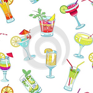 Cocktails with straws and slices seamless pattern vector.