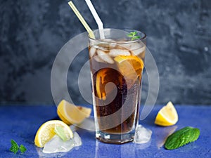 cocktails with strong drinks . Vodka,gin, rum, tequila and lemon juice with Cola and ice