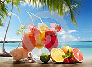 Cocktaisl and tropical fruit