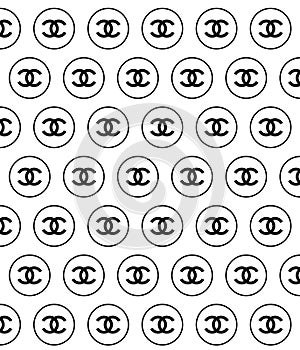 Coco Chanel Background Design. Pattern with black Chanel logo over white background.