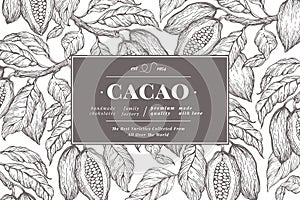 Cacao frijoles un árbol formato publicitario destinado principalmente a su uso en sitios web plantilla. cacao frijoles. pintado a mano ilustraciones. antiguo estilo 