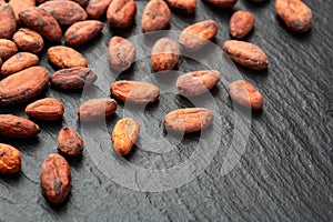 Cocoa beans grain texture . Ingredient for preparating chocolate photo
