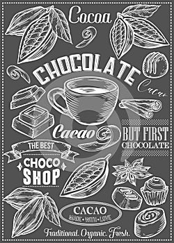 Cocoa, cacao, chocolate Vector set of Dessert Spices logos, labels, badges and design elements. Retro text. Vintage