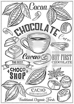 Cocoa, cacao, chocolate Vector set of Dessert Spices logos, labels, badges and design