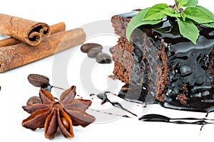 Cocoa cake and chocolate sauce