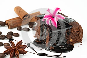 Cocoa cake and chocolate sauce