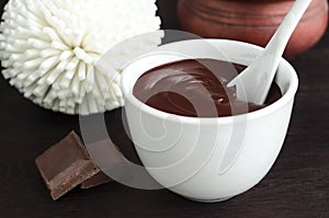 Cocoa (dark chocolate) face and body mask in a bowl