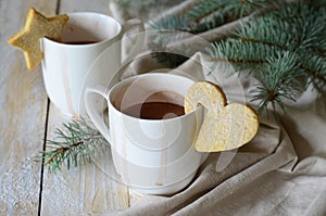 Cocoa drink with hanging mug cookies