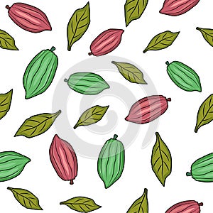 Cocoa fruit pattern vector background