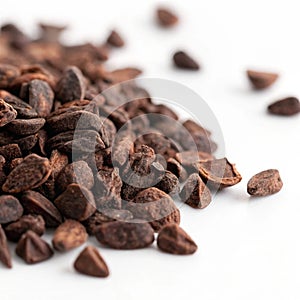 Cocoa nibs close-up macro view