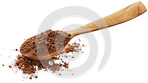 Cocoa powder in spoon isolated on white background