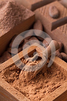 Cocoa powder in a wooden box