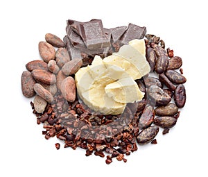 Cocoa products on the white background