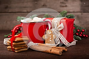 Cocoa red mug with marshmallows