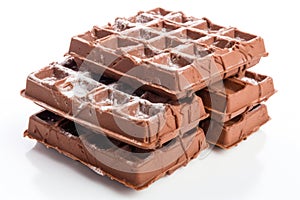 cocoa-rich chocolate waffles sitting perfectly on a pristine white background. baked goods, cafes, or any chocoholic del