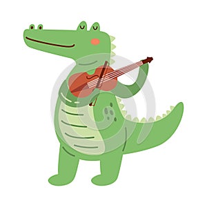 cocodrile playing violin photo
