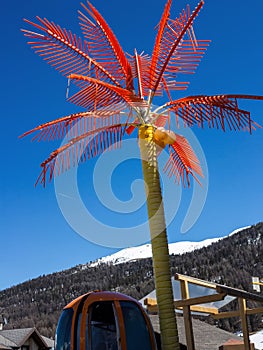 Coconat palm tree plastic in the Italian mountains