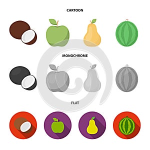 Coconut, apple, pear, watermelon.Fruits set collection icons in cartoon,flat,monochrome style vector symbol stock