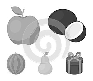 Coconut, apple, pear, watermelon.Fruits set collection icons in monochrome style vector symbol stock illustration web.