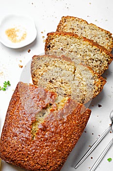 Coconut Banana Loaf, Banana Bread on Bright Background